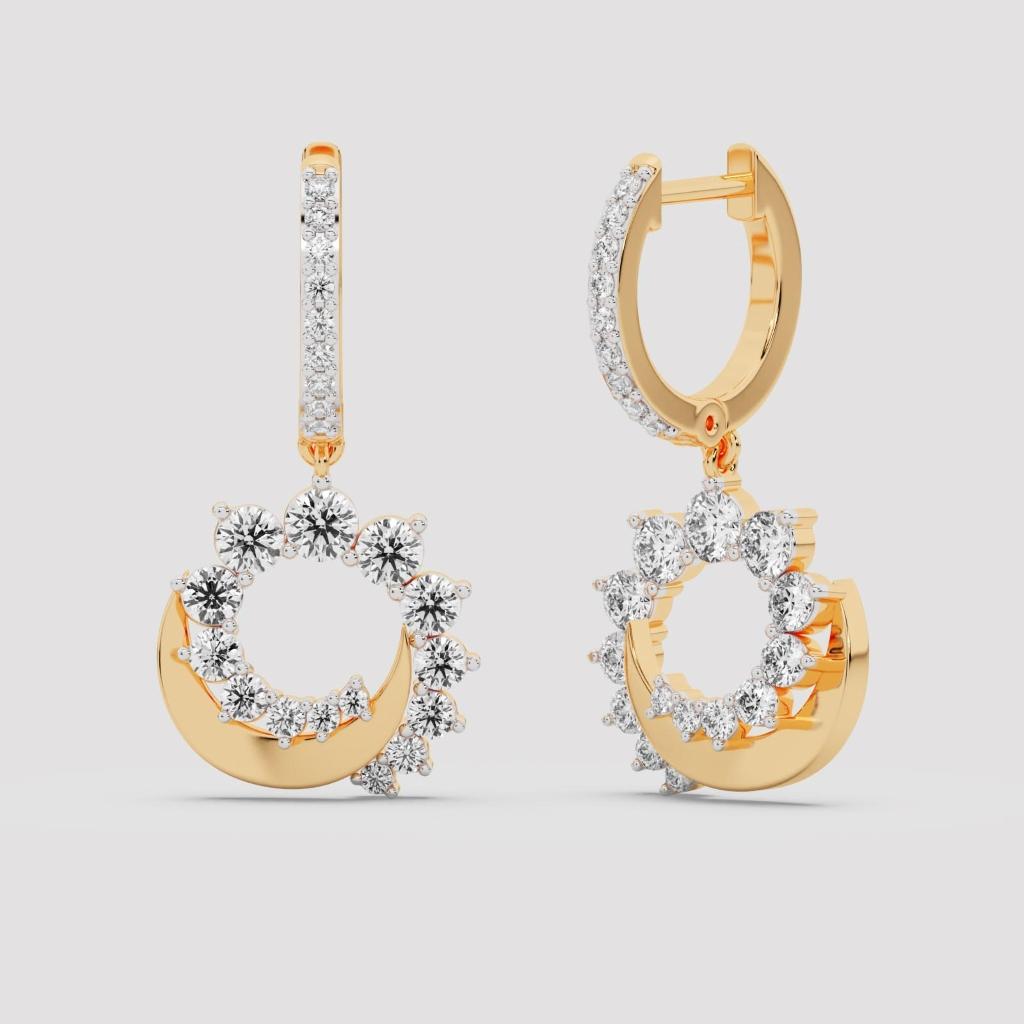 Crescent Moon Hoop Drop Earrings